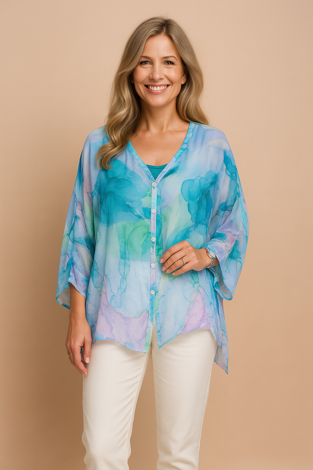Women's Airy Blouse Artistic Pattern Lightweight Fabric 3