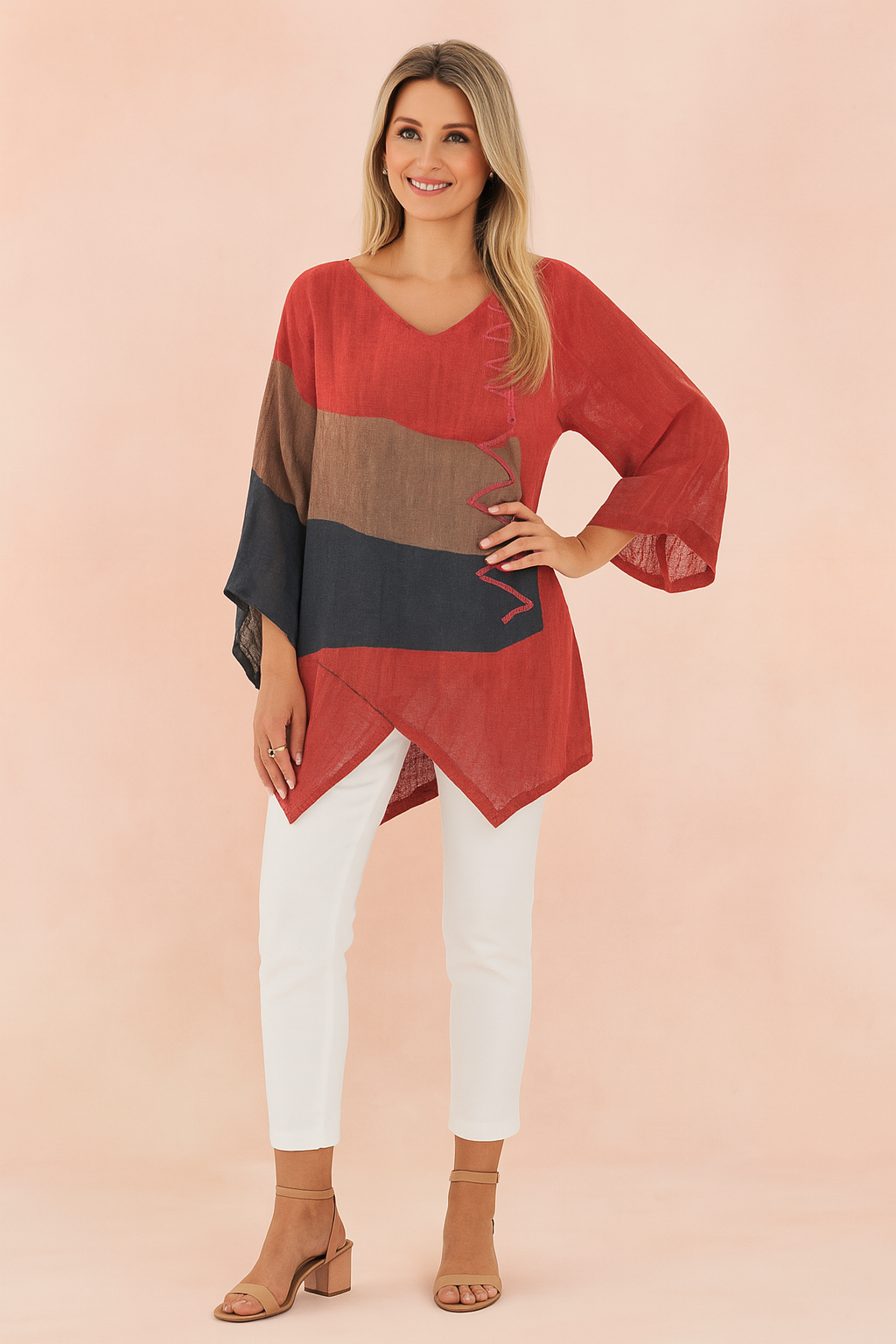 Women's Asymmetrical Tunic Tops Comfortable V-Neck Soft Fabric 0