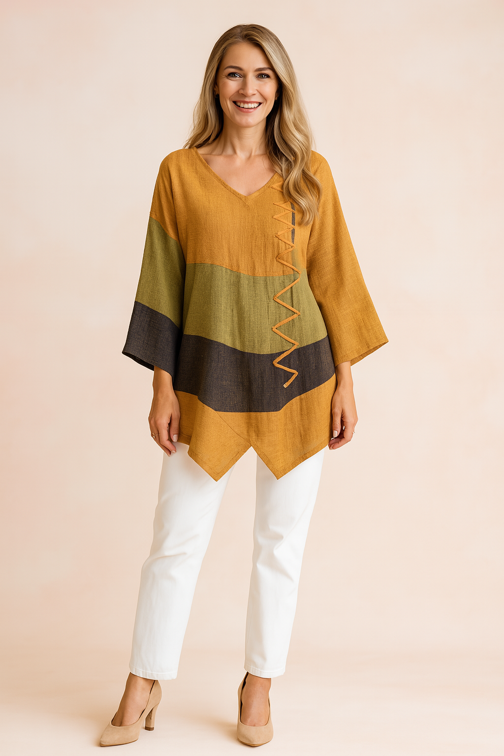 Women's Asymmetrical Tunic Tops Comfortable V-Neck Soft Fabric 1