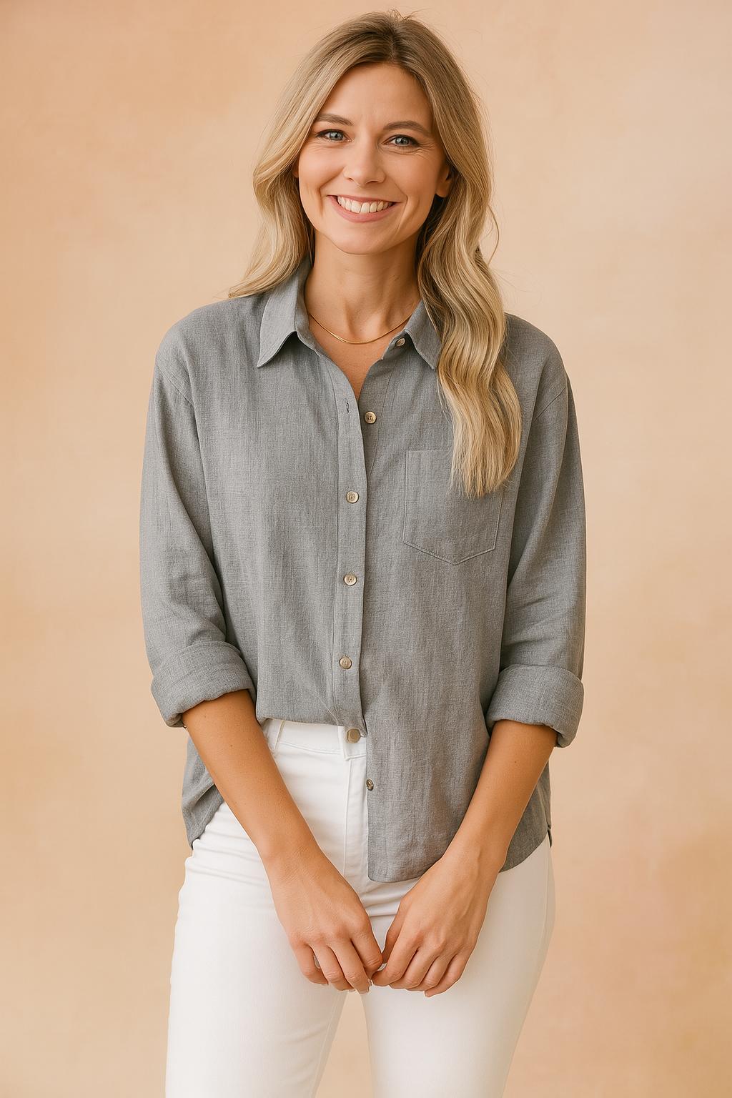 Women's Casual Loose-fitting Blouse with Pocket Cotton 1