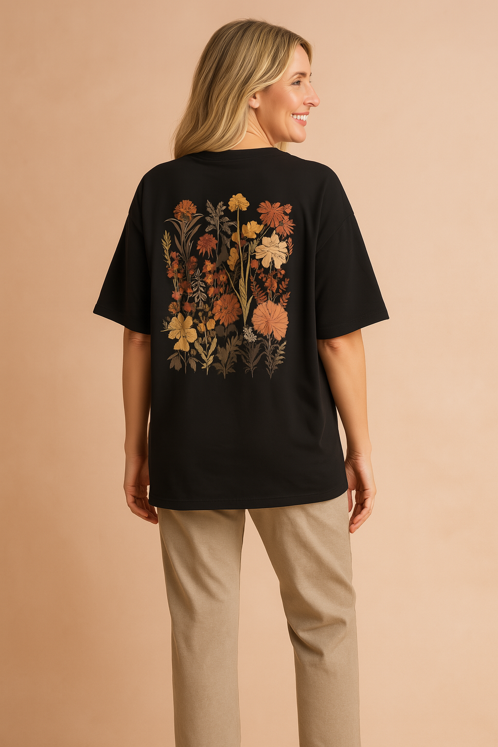 Women's Casual Oversized T-Shirt Floral Pocket Cotton 1