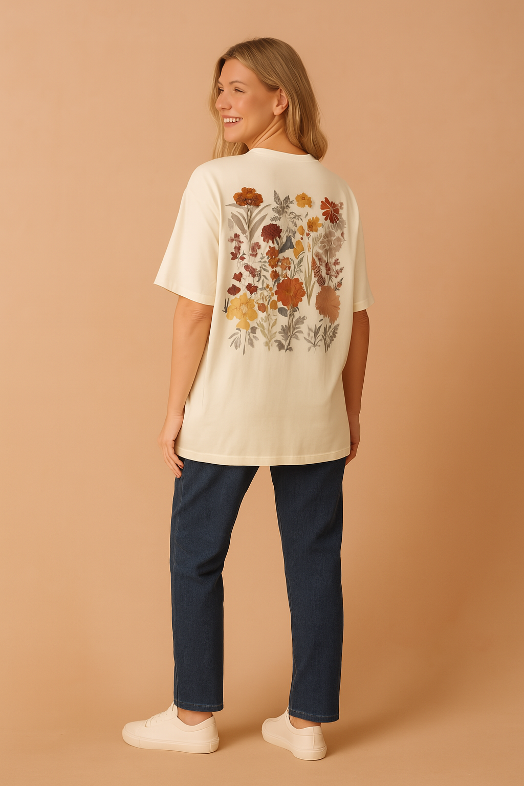 Women's Casual Oversized T-Shirt Floral Pocket Cotton 2
