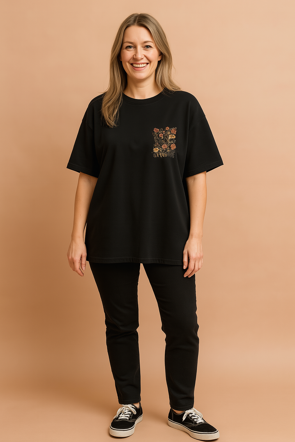 Women's Casual Oversized T-Shirt Floral Pocket Cotton 3