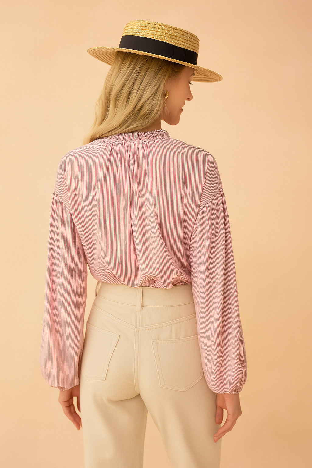 Women's Casual Striped Blouse Elegant Stand-Up Collar Cotton 1