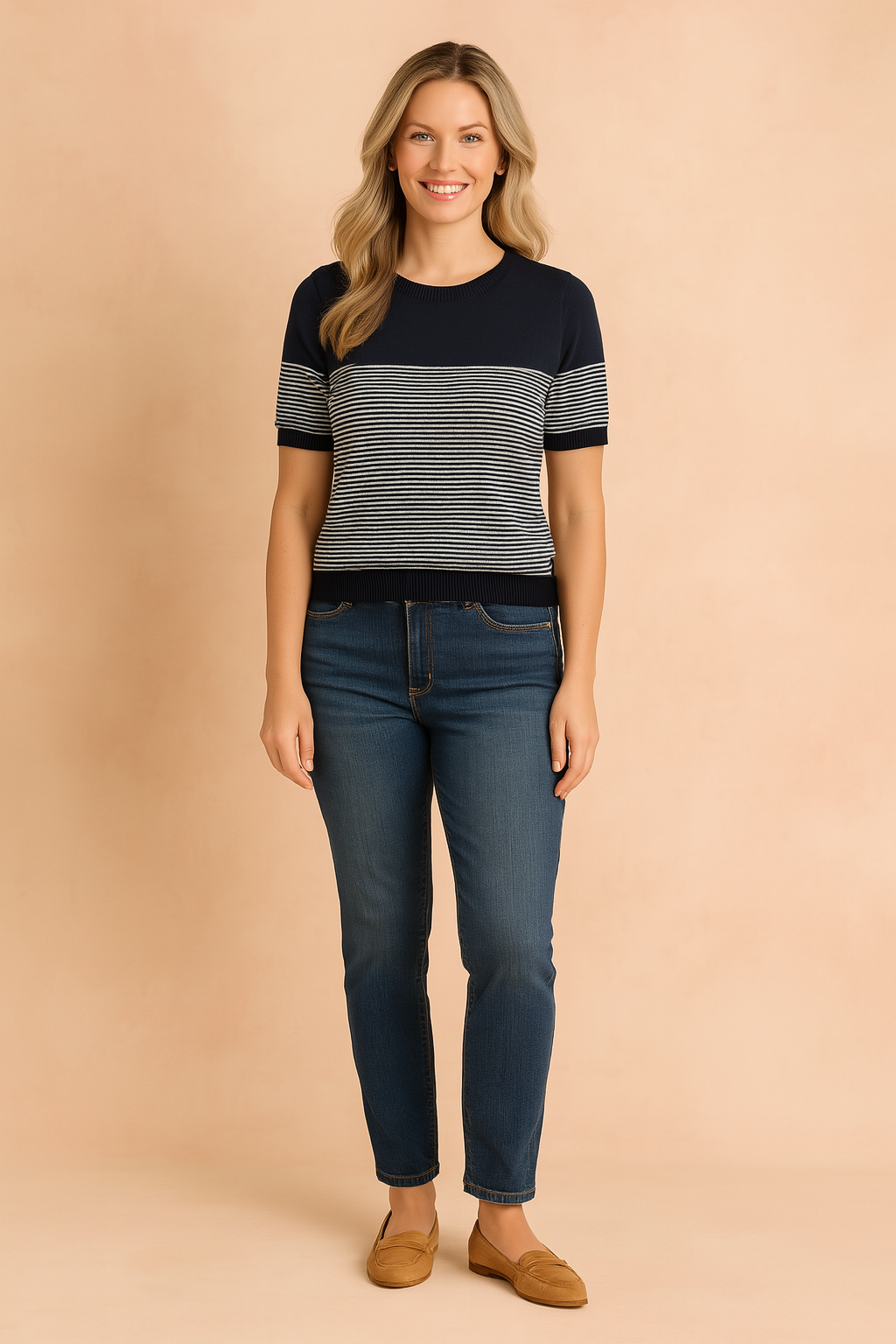 Women's Classic Striped Short Sleeve Top Comfortable Cotton 2