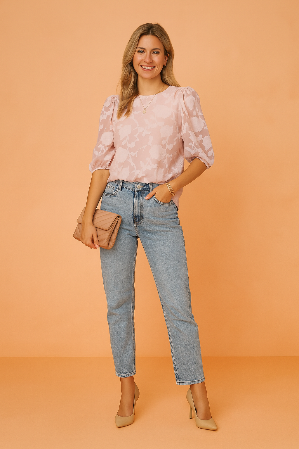 Women's Elegant Floral Blouse with Puff Sleeves Cotton 1