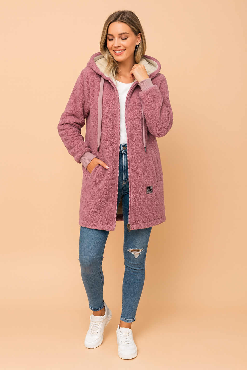 Women's Elegant Long Winter Jacket with Hood Warmth Polyester 1