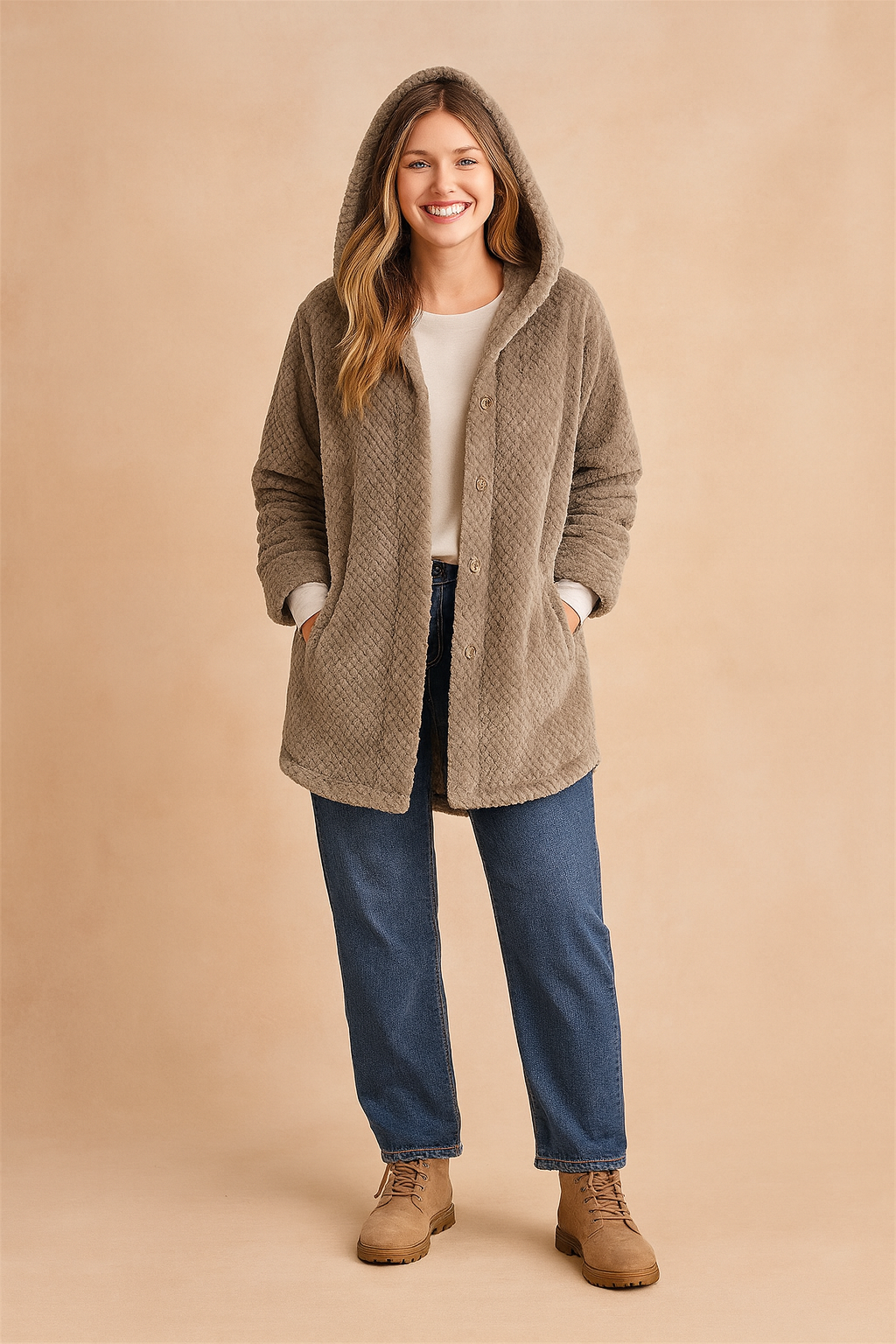 Women's Elegant Long Winter Jacket with Hood and Button Closure 2