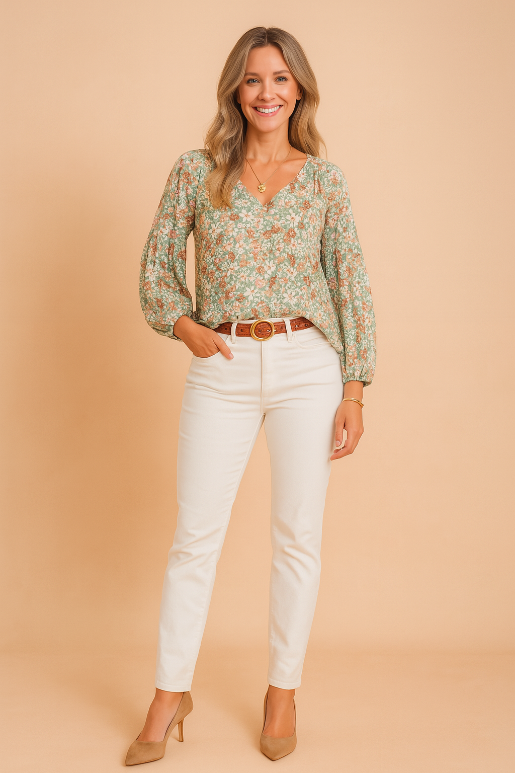 Women's Floral Blouse Elegant V-Neck Long Sleeve Lightweight Summer Top 2