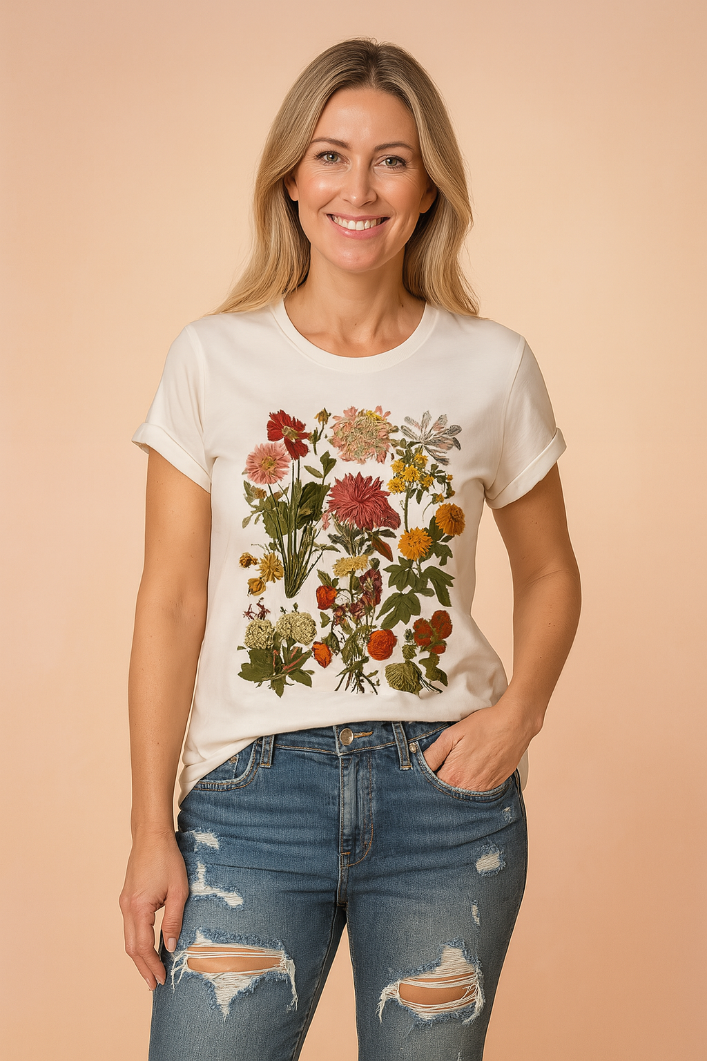 Women's Floral Print T-Shirt Casual Cotton 1