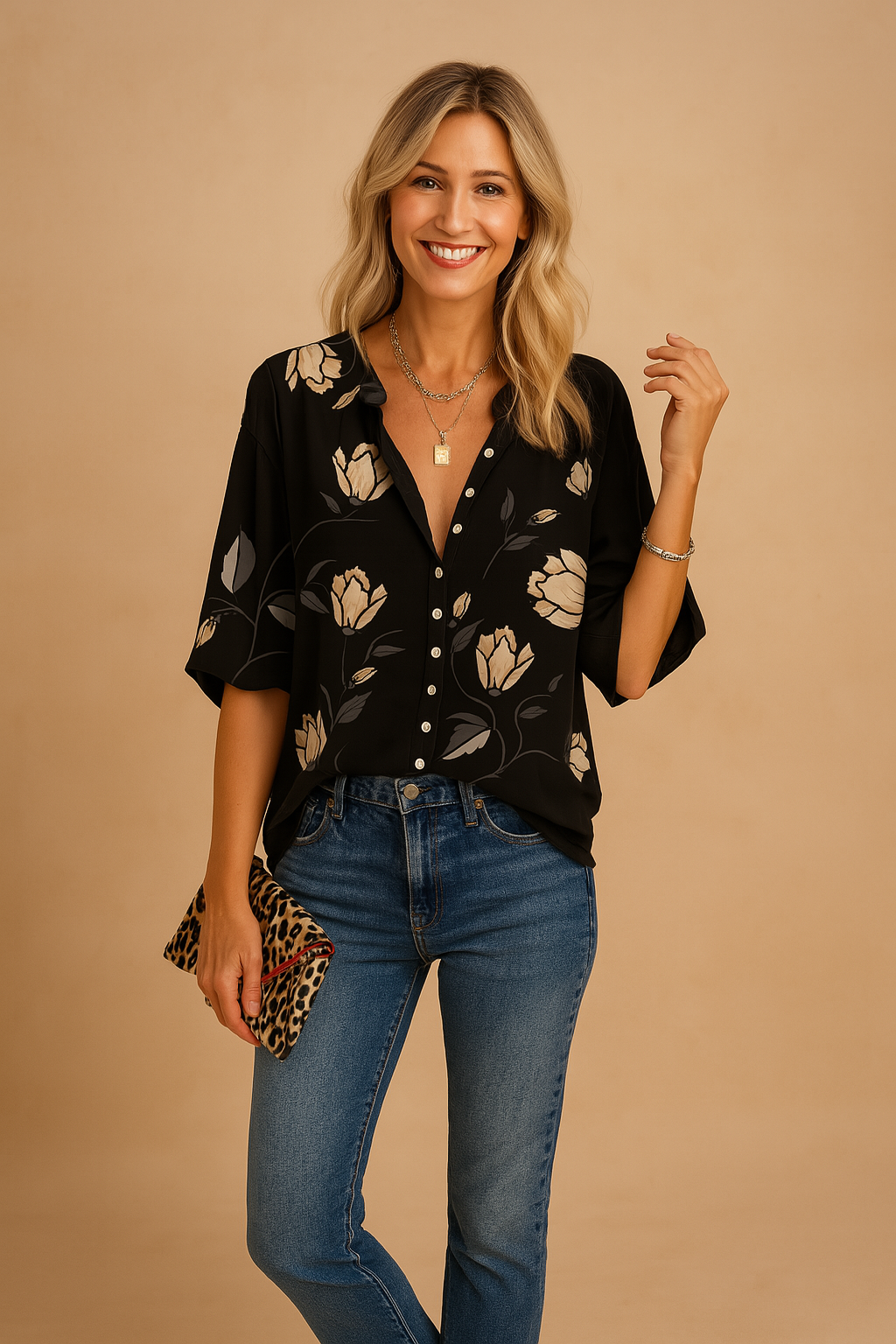 Women's Floral Puff Sleeve Blouse Lightweight Polyester Summer Top 0