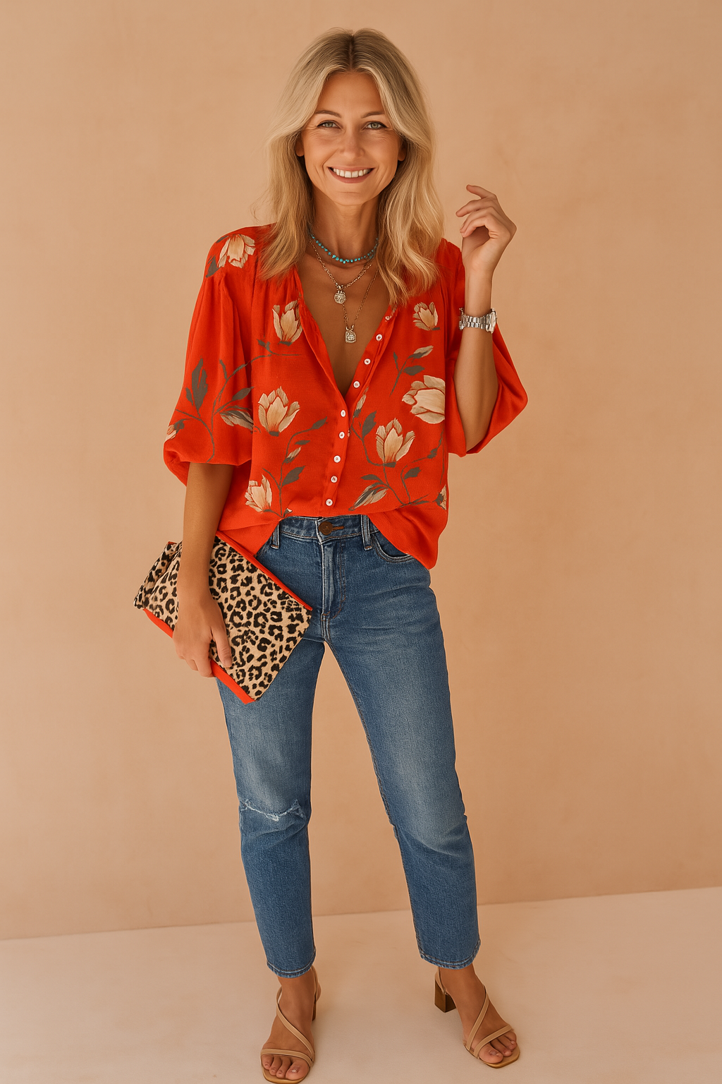 Women's Floral Puff Sleeve Blouse Lightweight Polyester Summer Top 3