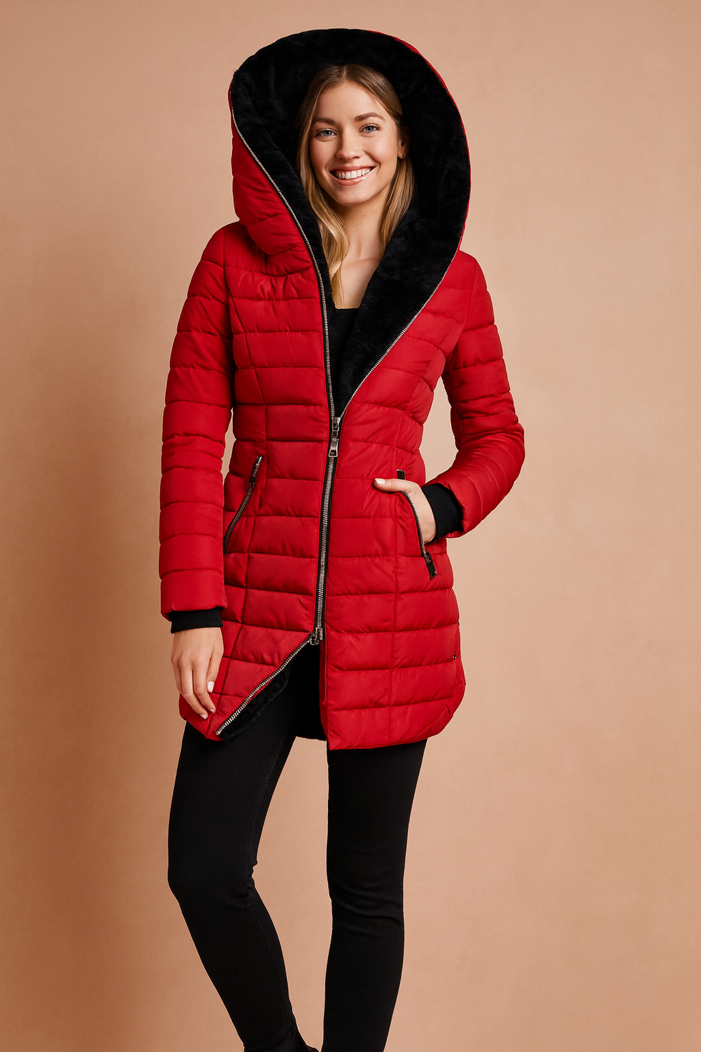 Women's Insulated Winter Jacket with Hood Puffer Fabric 0