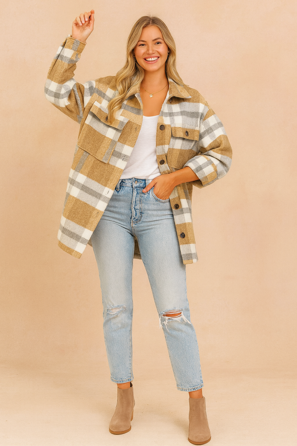 Women's Oversized Checkered Jacket Lightweight Comfort Cotton 2