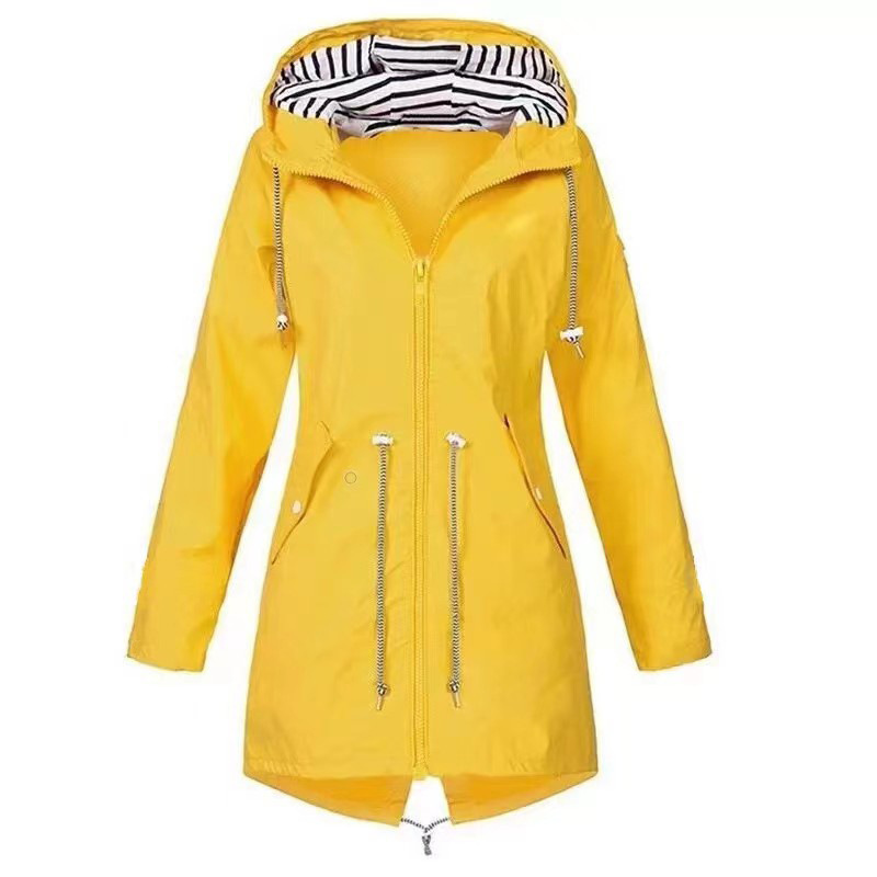 Women's Stylish Hooded Rain Jacket Windproof Polyester 1