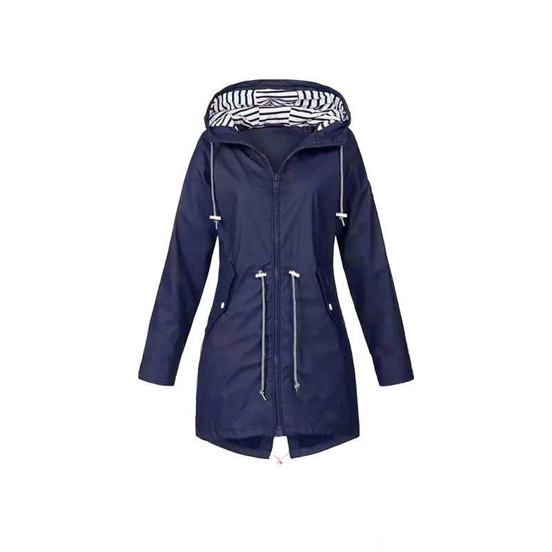 Women's Stylish Hooded Rain Jacket Windproof Polyester 2