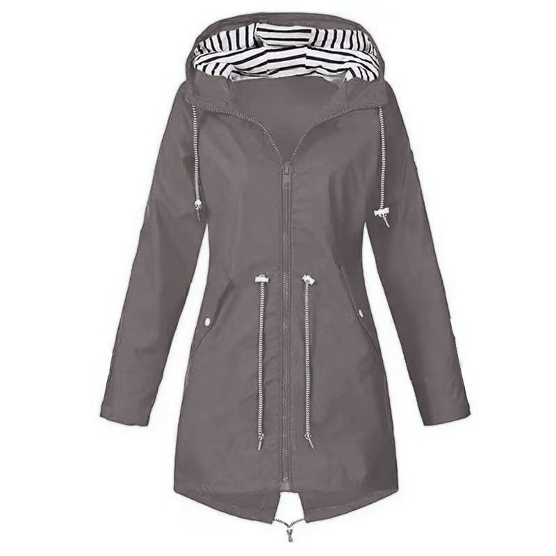 Women's Stylish Hooded Rain Jacket Windproof Polyester 6