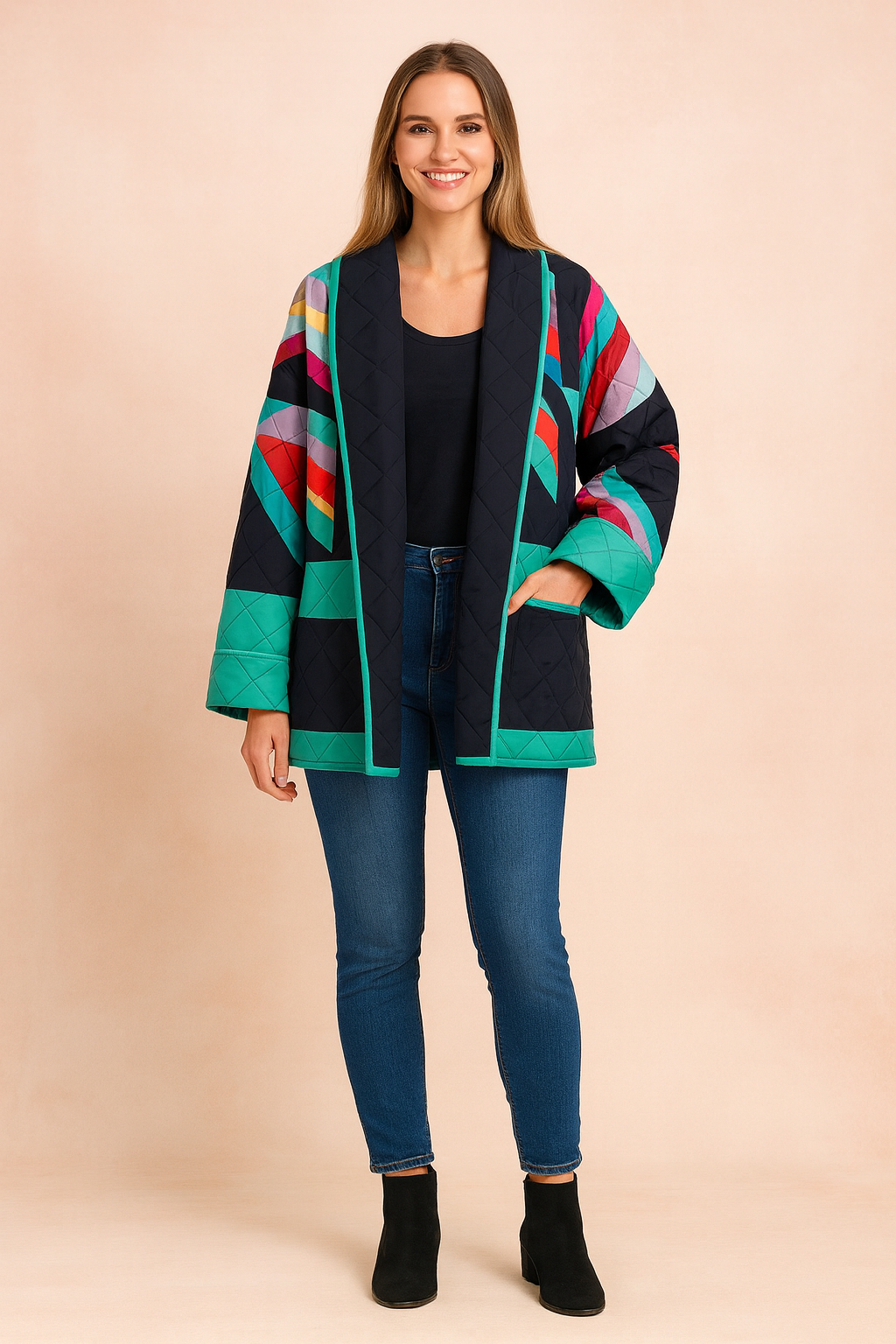 Women's Stylish Quilted Jacket Geometric Pattern 1