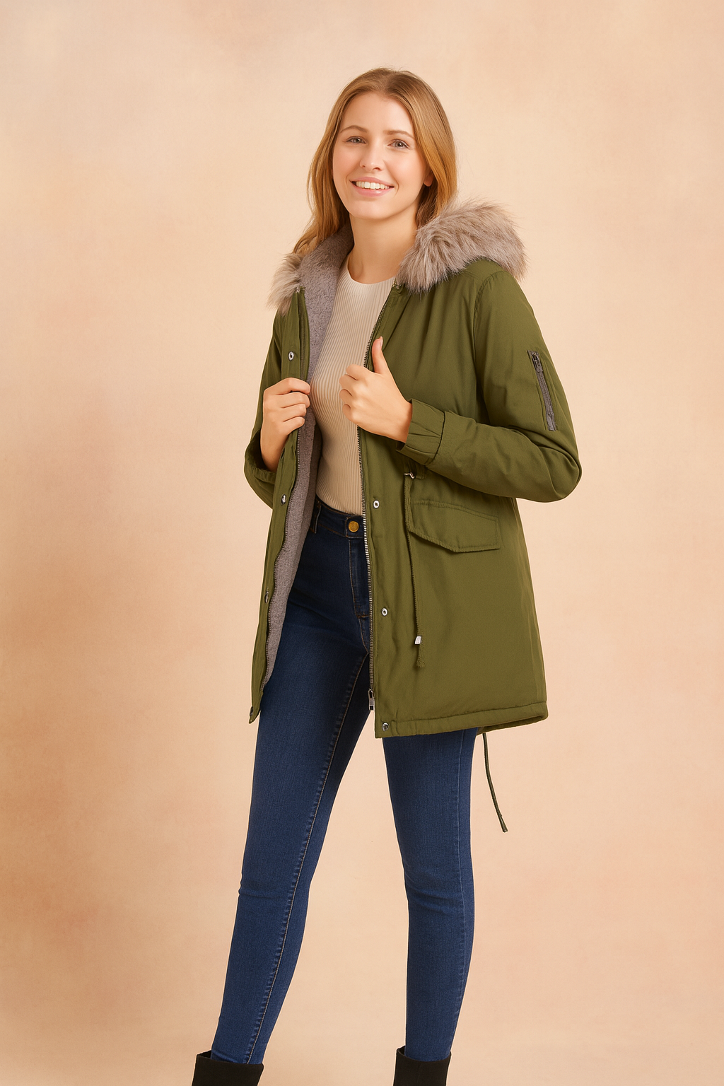 Women's Warm Insulated Winter Parka Jacket with Hood Durable Fabric 0